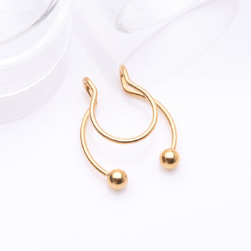 Detail View 1 of Golden Clip On Non-Piercing Fake Horseshoe Hoop Ring